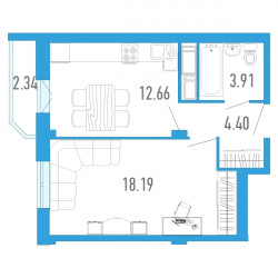 Однокомнатная квартира 40.33 м²