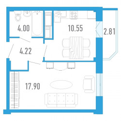 Однокомнатная квартира 38.07 м²