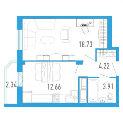 Однокомнатная квартира 40.69 м²