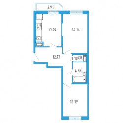 Двухкомнатная квартира 62.58 м²