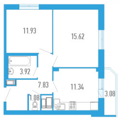 Двухкомнатная квартира 53.26 м²